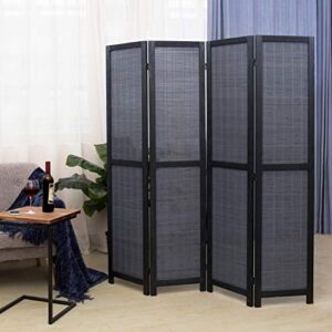 MyGift 4-Panel Bamboo Woven Wood Room Divider Privacy Folding Screen Partition with Dual-Action Hinges, Gray