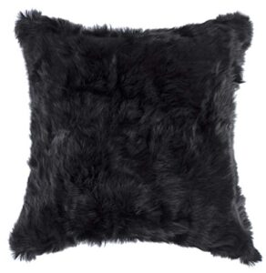 natural fur throw pillow cover with soft poly insert | handcrafted fluffy decorative pillow with real rabbit fur, black, 18 in x 18 in
