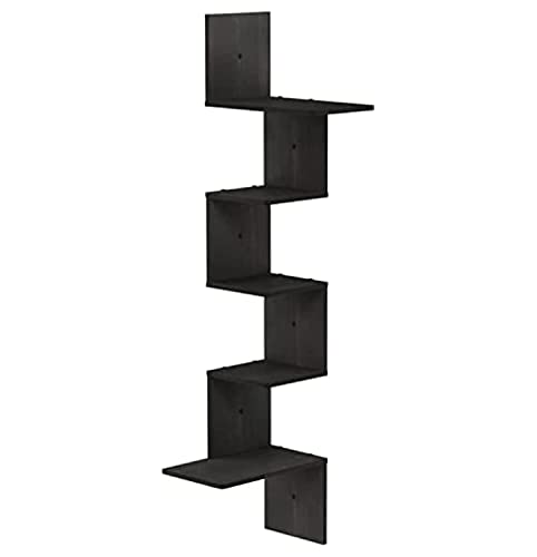 Furinno Rossi Wall Mounted Shelves, 5-Tier Rectangle, Espresso/Black