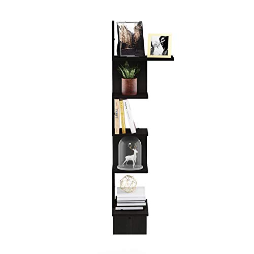 Furinno Rossi Wall Mounted Shelves, 5-Tier Rectangle, Espresso/Black