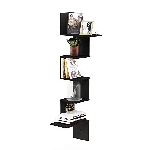 Furinno Rossi Wall Mounted Shelves, 5-Tier Rectangle, Espresso/Black