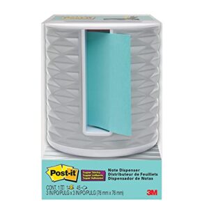 post-it note dispenser, 3x3 in, vertical, white with grey, pack includes dispenser and a 45-sheet pad of pop-up notes (abs-330-w)