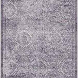 Unique Loom Leila Collection Distressed, Traditional, Vintage, Geometric, Border, High-Low Pile Area Rug (3' 3 x 5' 3 Rectangular, Gray/Ivory)