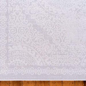 Unique Loom Leila Collection Distressed, Traditional, Vintage, Geometric, Border, High-Low Pile Area Rug (3' 3 x 5' 3 Rectangular, Gray/Ivory)