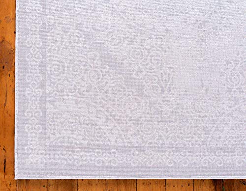 Unique Loom Leila Collection Distressed, Traditional, Vintage, Geometric, Border, High-Low Pile Area Rug (3' 3 x 5' 3 Rectangular, Gray/Ivory)