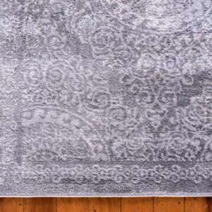 Unique Loom Leila Collection Distressed, Traditional, Vintage, Geometric, Border, High-Low Pile Area Rug (3' 3 x 5' 3 Rectangular, Gray/Ivory)