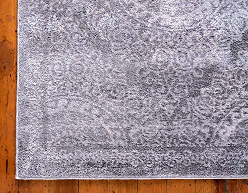 Unique Loom Leila Collection Distressed, Traditional, Vintage, Geometric, Border, High-Low Pile Area Rug (3' 3 x 5' 3 Rectangular, Gray/Ivory)