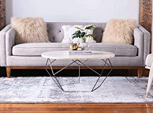 Unique Loom Leila Collection Distressed, Traditional, Vintage, Geometric, Border, High-Low Pile Area Rug (3' 3 x 5' 3 Rectangular, Gray/Ivory)