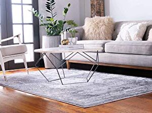 Unique Loom Leila Collection Distressed, Traditional, Vintage, Geometric, Border, High-Low Pile Area Rug (3' 3 x 5' 3 Rectangular, Gray/Ivory)