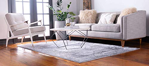 Unique Loom Leila Collection Distressed, Traditional, Vintage, Geometric, Border, High-Low Pile Area Rug (3' 3 x 5' 3 Rectangular, Gray/Ivory)