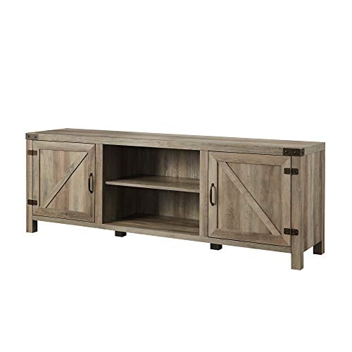 Walker Edison Georgetown Modern Farmhouse Double Barn Door TV Stand for TVs up to 80 Inches, 70 Inch, Grey Wash, Without Fireplace