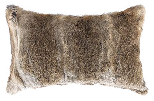 Natural Fur Throw Pillow Cover with Soft Poly Insert | Handcrafted Fluffy Decorative Pillow with Real Rabbit Fur, Hazelnut, 12 in x 20 in