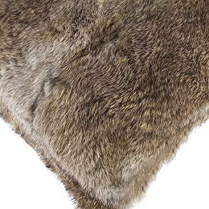 Natural Fur Throw Pillow Cover with Soft Poly Insert | Handcrafted Fluffy Decorative Pillow with Real Rabbit Fur, Hazelnut, 12 in x 20 in