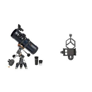 celestron 31042 astromaster 114 eq reflector telescope with basic smartphone adapter 1.25" capture your discoveries