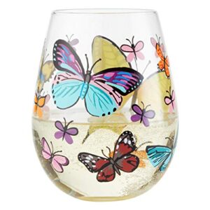 Enesco Designs by Lolita Butterfly Hand-Painted Artisan Stemless Wine Glass, 1 Count (Pack of 1), Multicolor