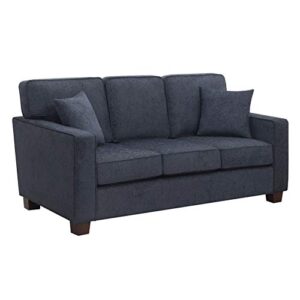 osp home furnishings russell 3 seater sofa with 2 pillows and coffee finished legs, navy
