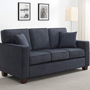 OSP Home Furnishings Russell 3 Seater Sofa with 2 Pillows and Coffee Finished Legs, Navy