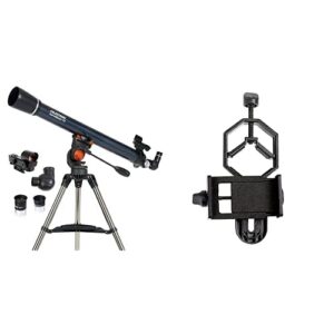 celestron - astromaster 70az telescope - refractor telescope - adjustable height tripod with basic smartphone adapter 1.25" capture your discoveries, black