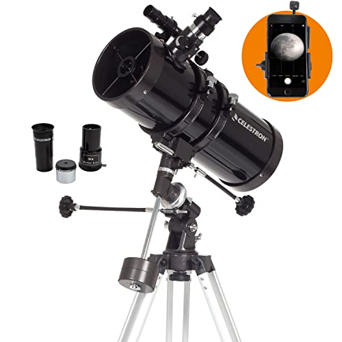 Celestron – PowerSeeker 127EQ Telescope with Bonus Smartphone Adapter – Manual German Equatorial Telescope for Beginners – 127mm Newtonian Reflector Telescope - Included Astronomy Software Package