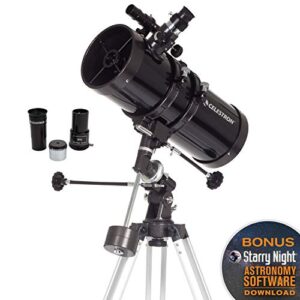 Celestron – PowerSeeker 127EQ Telescope with Bonus Smartphone Adapter – Manual German Equatorial Telescope for Beginners – 127mm Newtonian Reflector Telescope - Included Astronomy Software Package