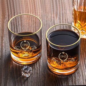 Lovinpro 1945 78th Birthday Gifts for Men/Dad/Son, Vintage Unfading 24K Gold Hand Crafted Old Fashioned Whiskey Glasses, Perfect for Gift and Home Use - 10 oz Bourbon Scotch, Party Decorations