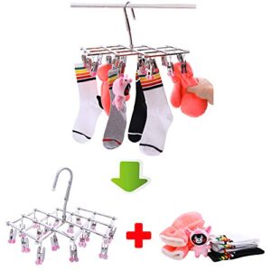 Qinglele Drying Hanger,Hanging Drying Rack,Drip Hanger Stainless Steel with 18 Pegs for Laundry Underwear Socks Bra Panty,Quickly Remove Clothes from Hanger,Windproof,Folding Portable,Green