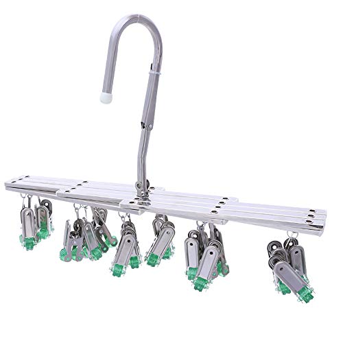 Qinglele Drying Hanger,Hanging Drying Rack,Drip Hanger Stainless Steel with 18 Pegs for Laundry Underwear Socks Bra Panty,Quickly Remove Clothes from Hanger,Windproof,Folding Portable,Green