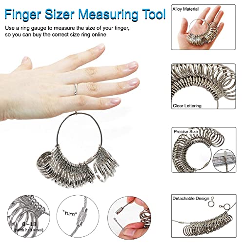 DoGeek Ring Sizer Measuring Tool Set Metal Ring Sizers Stainless Steel Ring Gauges Finger Sizer & Ring Mandrel Aluminuml (Size 1-13), 27 Pcs