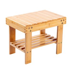 vaefae bamboo small seat stool for kids, foot rest shaving stool,storage shelf, durable lightweight and anti slip, for home, bathroom,bedside | nursery school