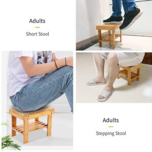 VaeFae Bamboo Small Seat Stool for Kids, Foot Rest Shaving Stool,Storage Shelf, Durable Lightweight and Anti Slip, for Home, Bathroom,Bedside | Nursery School