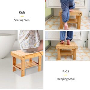 VaeFae Bamboo Small Seat Stool for Kids, Foot Rest Shaving Stool,Storage Shelf, Durable Lightweight and Anti Slip, for Home, Bathroom,Bedside | Nursery School