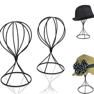 Mydio 2 Pieces Modern Metal Hat Stands Durable Stable Metal Hat Cap Rack Wigs Holder, Metal (black)