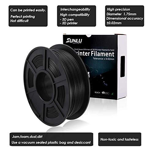 3D Printer Filament Carbon Fiber PLA, SUNLU Strong and Lightweight Carbon Fiber PLA Filament 1.75mm Dimensional Accuracy +/- 0.02 mm, Neatly Wound 3D Printing Filament, 1kg Spool, 300 Meters, Black