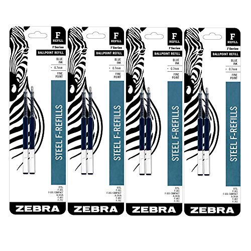 Zebra F-Series Ballpoint Stainless Steel Pen Refill, Fine Point, 0.7mm, Blue Ink, 2-Count (4)