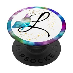 teal butterfly custom personalized letter l monogram popsockets swappable popgrip