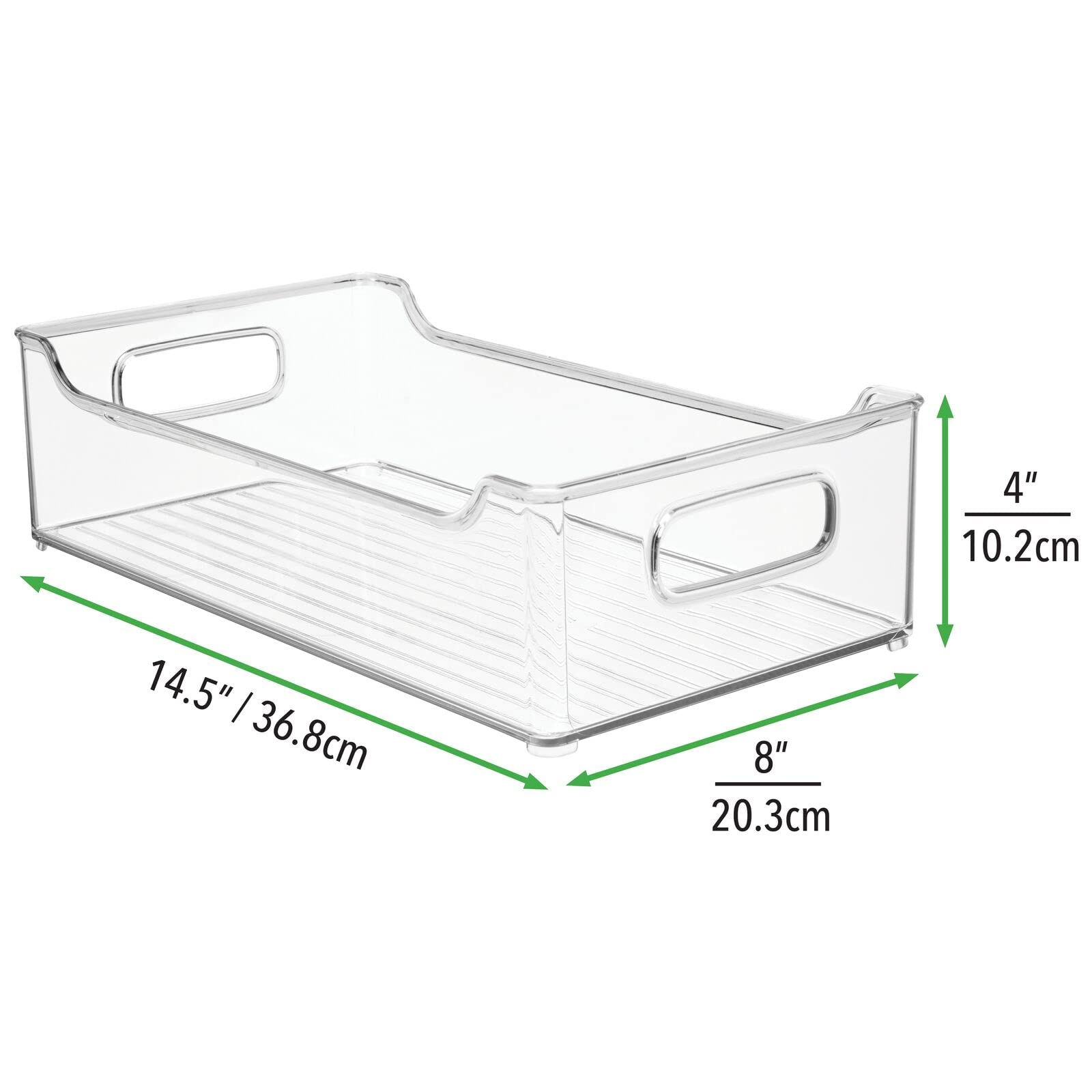 mDesign Wide Plastic Kitchen Storage Container Bins with Handles -Organization in Pantry, Cabinet, Refrigerator or Freezer Shelves - Food Organizer for Fruit, Yogurt, Squeeze Pouches - Clear