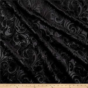 embossed/brocade velvet scroll by unique quality fabrics - fabric for upholstering furniture, pillows, tablecloths, crafts, sewing, draping (cut by the yard, black)
