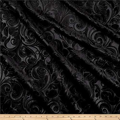 Embossed/Brocade Velvet Scroll by Unique Quality Fabrics - Fabric for upholstering Furniture, Pillows, tablecloths, Crafts, Sewing, Draping (Cut by The Yard, Black)