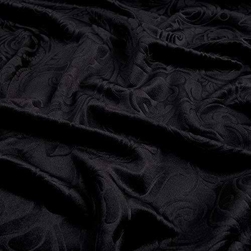 Embossed/Brocade Velvet Scroll by Unique Quality Fabrics - Fabric for upholstering Furniture, Pillows, tablecloths, Crafts, Sewing, Draping (Cut by The Yard, Black)