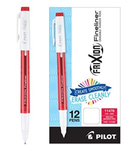 pilot frixion fineliner erasable marker pens, fine point, red ink, 12-pack (11476)