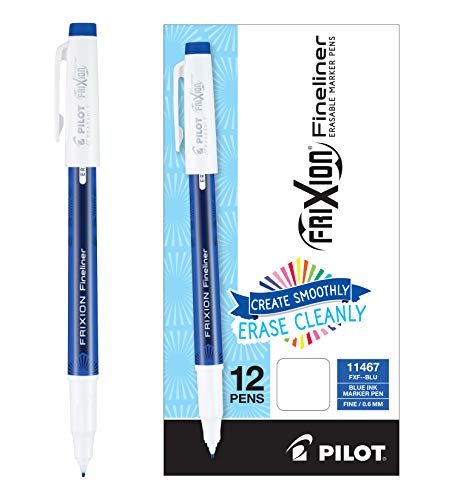 PILOT FriXion Fineliner Erasable Marker Pens, Fine Point, Blue Ink, 12-Pack (11467)