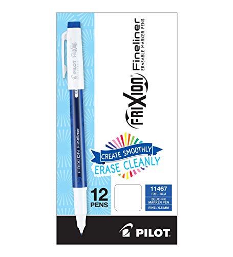 PILOT FriXion Fineliner Erasable Marker Pens, Fine Point, Blue Ink, 12-Pack (11467)