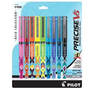 pilot precise v5 stick liquid ink rolling ball stick pens, extra fine point (0.5mm) assorted ink colors, 9-pack (12571)