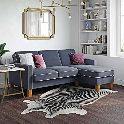 Novogratz Bowen Sectional Sofa with Contrast Welting, Blue