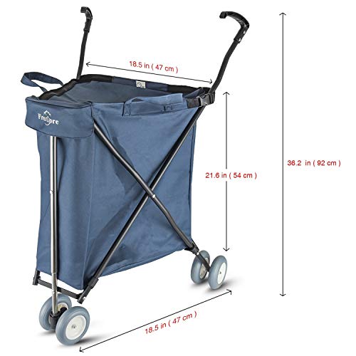 Freshore Utility Shopping Cart with Wheels - Collapsible Push Folding Grocery Wagon Trolley 丨 Laundry Trolley Carrier with Heavy Duty Flexible Fashion Design (Navy Blue)