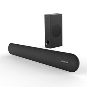 bestisan soundbar 28-inch 80w with hdmi-arc, bluetooth 5.0, optical coaxial usb aux connection, 4 speakers, 3 eqs, 110db surround sound bar home theater (28 inch glossy black)