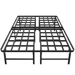 ziyoo full size folding bed frame, 16 inch high, heavy duty 2500 lbs support mattress foundation, no box spring needed, easy assembly, noise free-black
