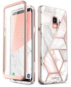 i-blason cosmo series case for galaxy s9 (2018 release), slim full-body stylish protective case with built-in screen protector (marble)