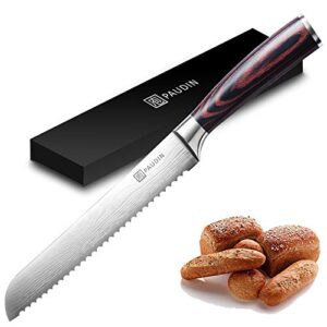 paudin bread knife 8 inch, ultra sharp serrated knife, german high carbon stainless steel, bread cutting knife, professional grade serrated bread knife, with ergonomic handle and gift box
