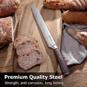 PAUDIN Bread Knife 8 inch, Ultra Sharp Serrated Knife, German High Carbon Stainless Steel, Bread Cutting Knife, Professional Grade Serrated Bread Knife, with Ergonomic Handle and Gift Box